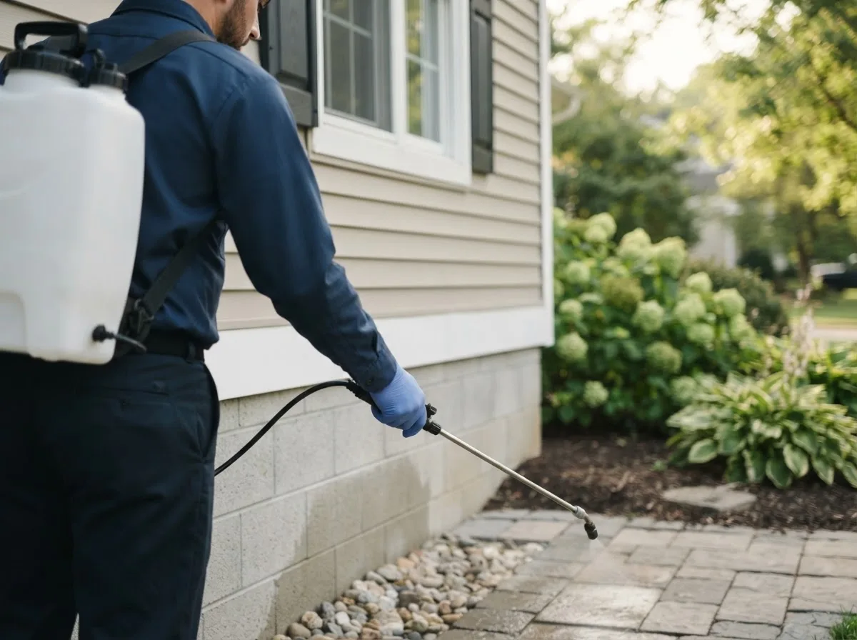 Pest control technician inspecting a home in Elk Rapids, MI